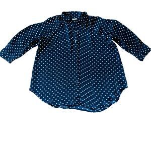 Cabi Blouse Small Navy Blue Green Olive Martini Blouse‎ 3/4 Sleeve Button Front